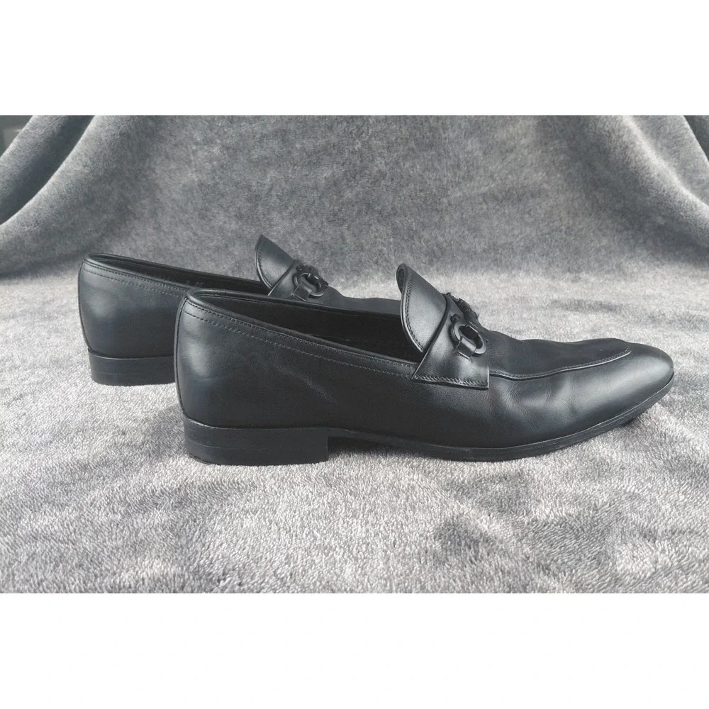 Salvatore Ferragamo Mens Black Leather Gancini Bit Loafers 8 2E LC 60451 Italy